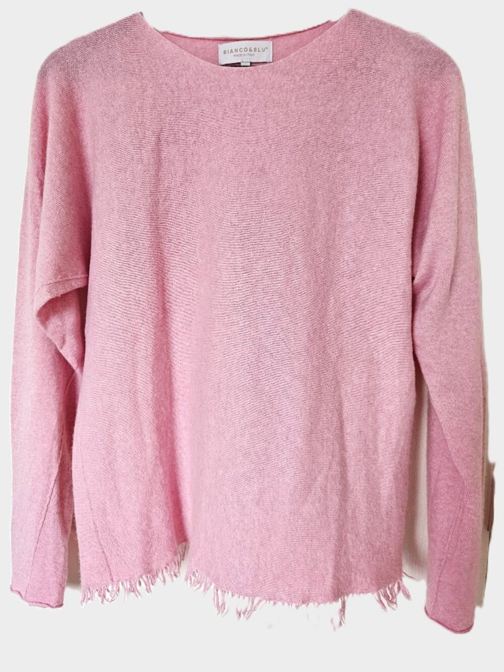 Made in Italy - Bianco & Blu Pink Light Cashmere Blend Fringe Hem Sweater